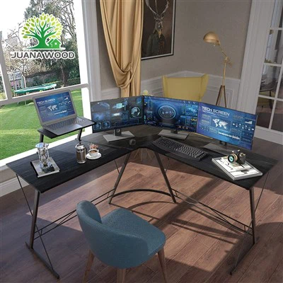 Г-образно бюро, ъглов компютър, лаптоп, учебна маса